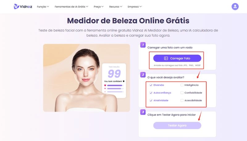 enviar foto para fazer teste de beleza
